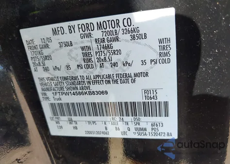 2006 Ford F150 Fx4/Lariat/Xlt z USA, uszkodzony, nr VIN 1FTPW14586KB83069